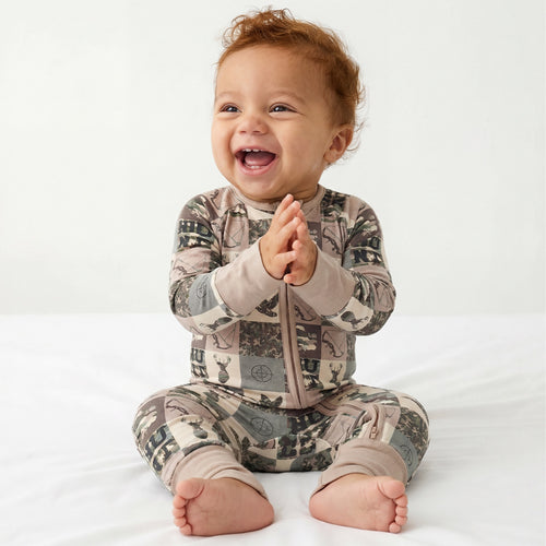 Animal Camouflage Checkerboard Bamboo Zipper Romper Pajamas