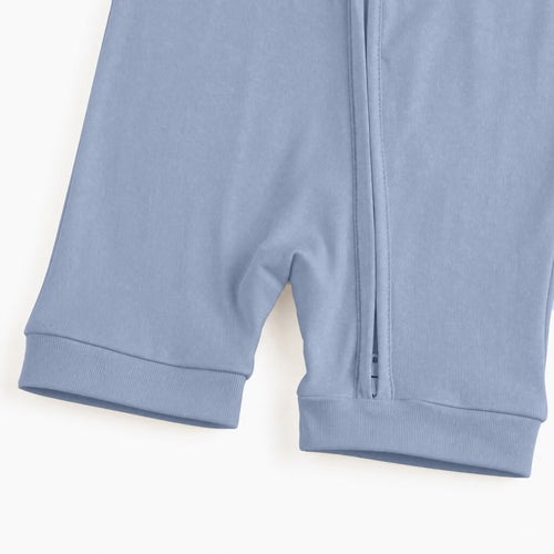Baby Greyish Misty Blue Bamboo Zipper Shorty Romper