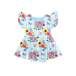 Baby Gingham Garden Bouquet Bamboo Short Sleeves Dress