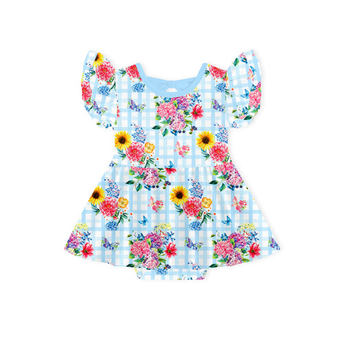 Baby Gingham Garden Bouquet Bamboo Short Sleeves Dress
