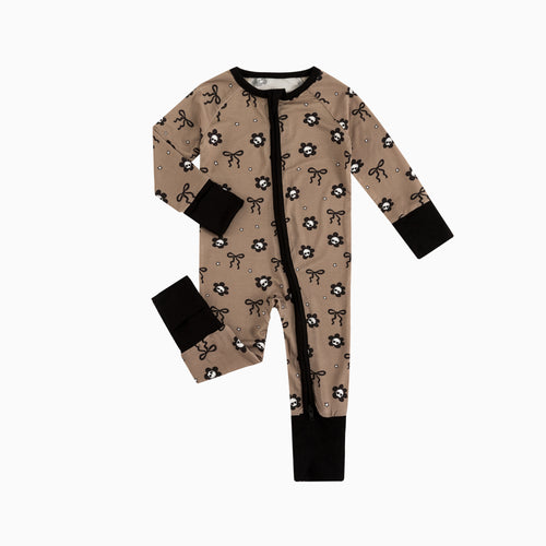 Skull Flower Bow Bamboo Zipper Romper Pajamas