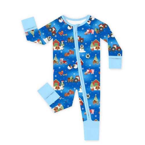 Bamboo Baby Zipper Romper Pajama Christmas Western Barnyard Animals