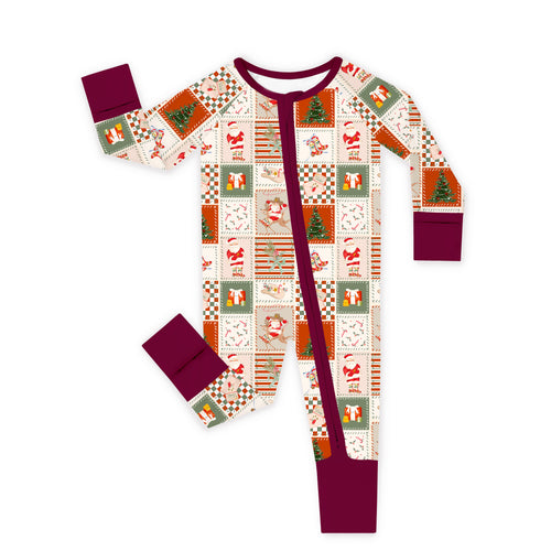 Bamboo Baby Zipper Romper Pajama Christmas Western Patchwork