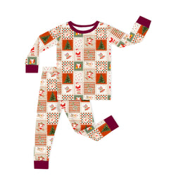 Bamboo Kids Two-Piece Pajama Set Christmas Western Patchwork