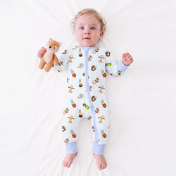 Pastel Safari Sports Bamboo Zipper Pajama Romper