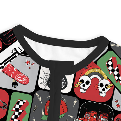 Halloween Spooky Skate Patchwork Baby Bamboo Zipper Pajama Romper