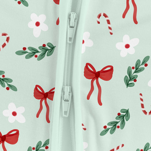 Christmas Bows and Candy Cane Garden Baby Bamboo Zipper Romper