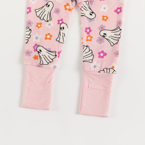 Halloween Pink Ghost Flowers Baby Bamboo Zipper Romper Pajamas