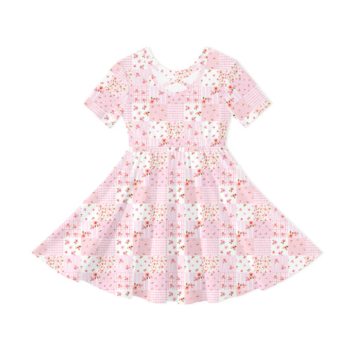 Kids Valentine Floral Quilt Bamboo Short Sleeves Dress