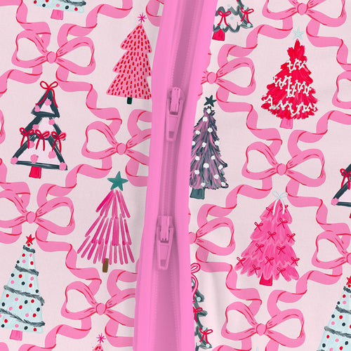 Bamboo Baby Zipper Romper Pajama Christmas Coquette Bow Trees