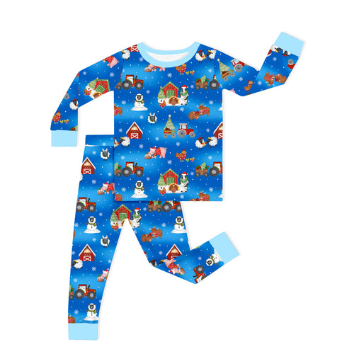 Bamboo Kids Two-Piece Pajama Set Christmas Western Barnyard Animals