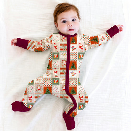 Bamboo Baby Zipper Romper Pajama Christmas Western Patchwork