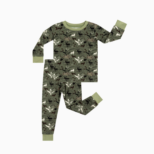 Bamboo Kids Two-Piece Pajama Set Christmas Hunting Animal