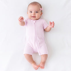 Baby Soft Pink Solid Bamboo Zipper Shorty Romper