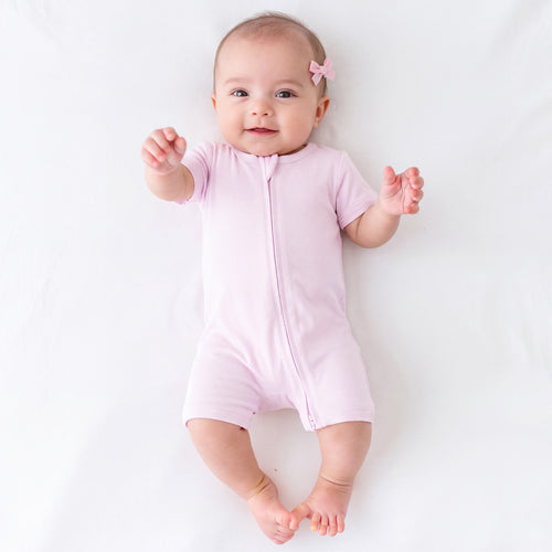 Baby Soft Pink Solid Bamboo Zipper Shorty Romper
