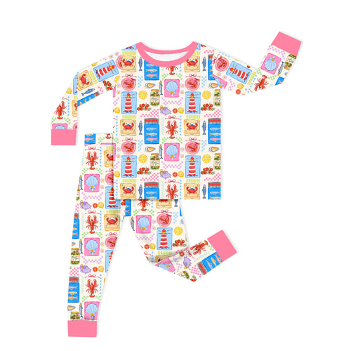 Bamboo Kids Two-Piece Pajama Set Seaside Market Pink