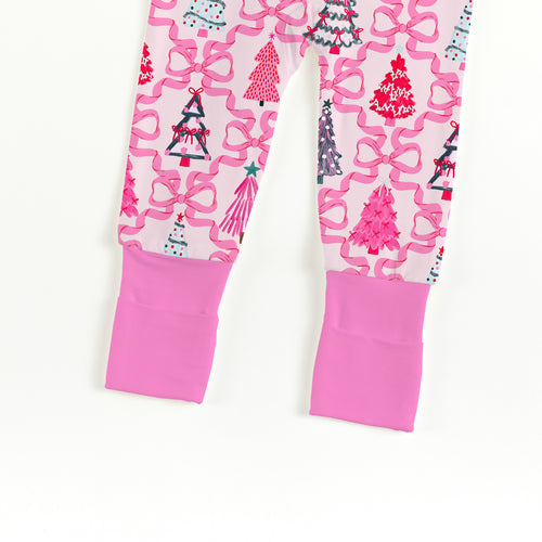 Bamboo Baby Zipper Romper Pajama Christmas Coquette Bow Trees
