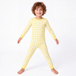 Bamboo Kids Two-Piece Pajama Set Classic Sunshine Gingham Yellow