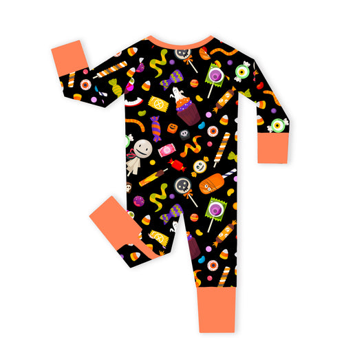 Halloween Spooky Sweet Candy Orange Baby Bamboo Zipper Pajama Romper