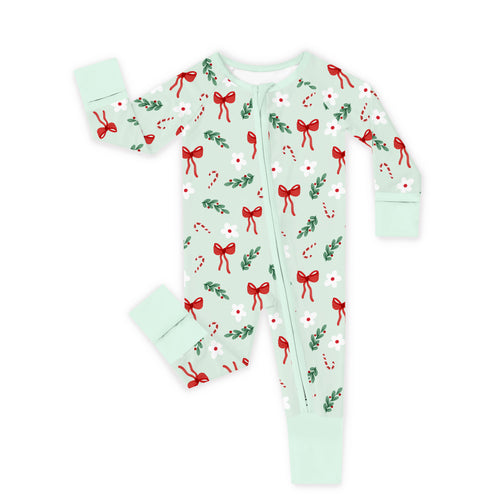 Christmas Bows and Candy Cane Garden Baby Bamboo Zipper Romper