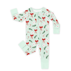 Bamboo Baby Zipper Romper Pajama Christmas Bows and Candy Cane Garden