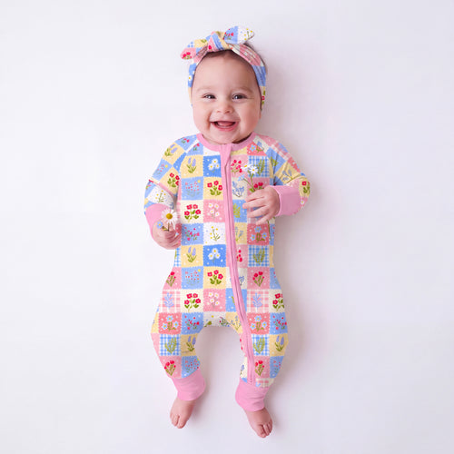 Pastel Wildflower Quilt Bamboo Zipper Pajama Romper