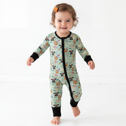Halloween Witch Pumpkin Castle Baby Bamboo Zipper Romper Pajamas