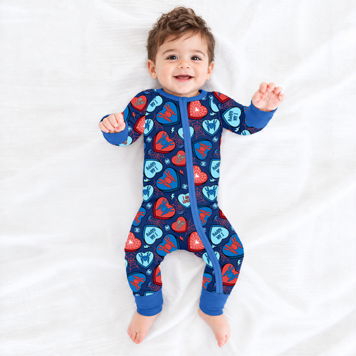 Hero Hearts Bamboo Zipper Romper Pajamas