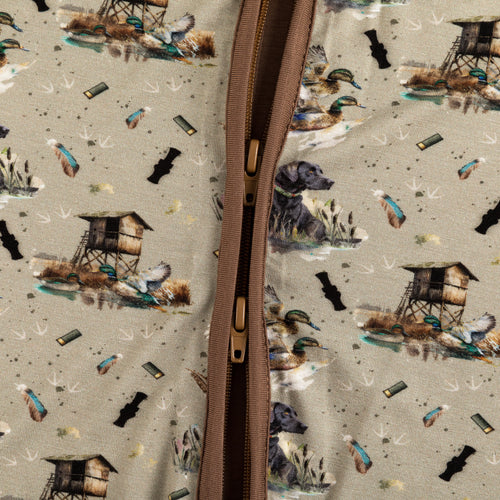 Thatched cottage and rural dog Bamboo Zipper Romper Pajamas