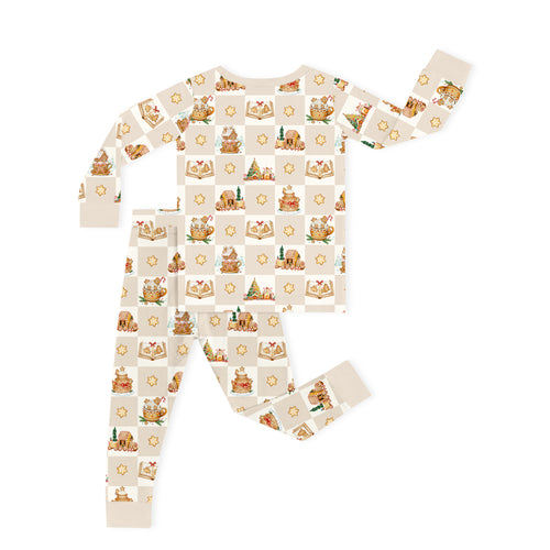 Bamboo Kids Two-Piece Pajama Set Christmas Gingerbread Village