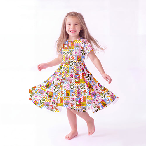 Kids Vintage Goose Garden Bamboo Short Sleeves Dress