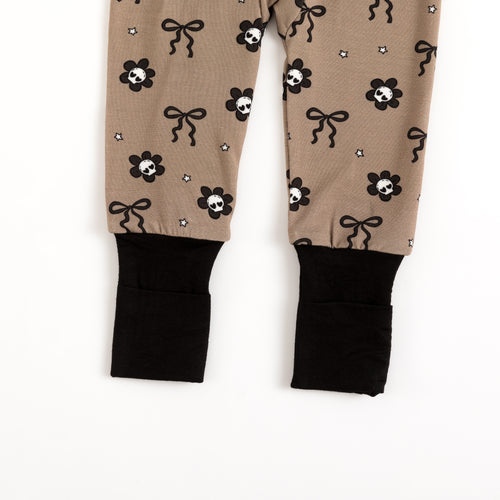 Skull Flower Bow Bamboo Zipper Romper Pajamas