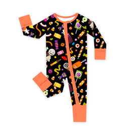 Halloween Spooky Sweet Candy Orange Baby Bamboo Zipper Pajama Romper