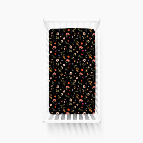 Midnight Wildflower Floral Fantasy Bamboo Fitted Crib Sheet