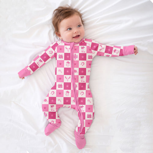 Bamboo Baby Zipper Romper Pajama Christmas Cowgirl Checkerboard