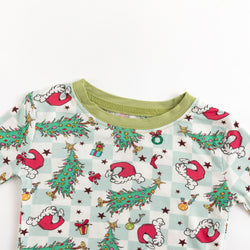 Bamboo Kids Two-Piece Set Christmas Tree Santa Hat Plaid