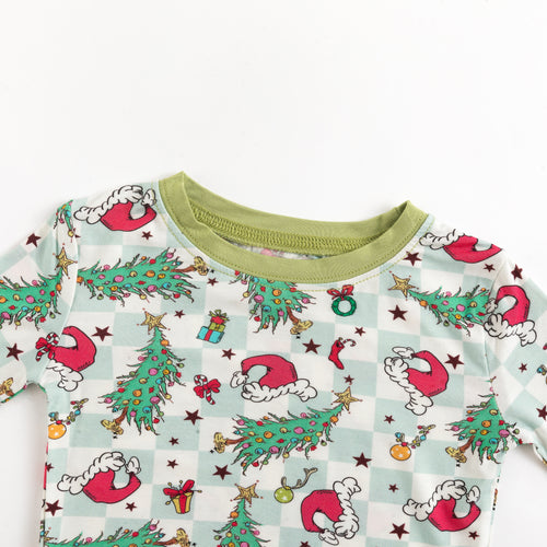 Bamboo Kids Two-Piece Set Christmas Tree Santa Hat Plaid