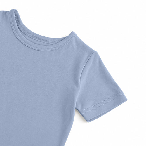 Kids Greyish Misty Blue Bamboo Two-Piece Pajama Short Set