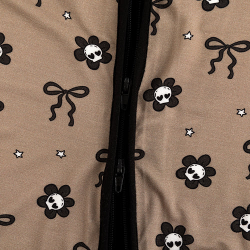 Skull Flower Bow Bamboo Zipper Romper Pajamas