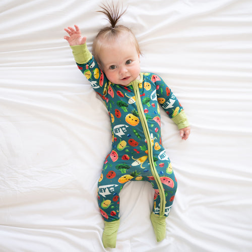 Funny Fruit&Vegetables Bamboo Zipper Romper Pajamas