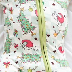 Christmas Tree Santa Hat Green Plaid Baby Bamboo Zipper Romper