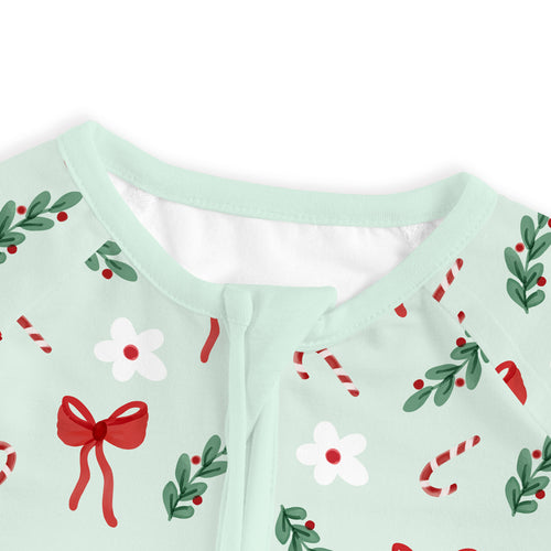 Christmas Bows and Candy Cane Garden Baby Bamboo Zipper Romper