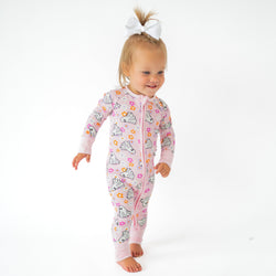 Halloween Pink Ghost Flowers Baby Bamboo Zipper Romper Pajamas