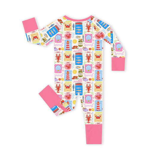 Bamboo Baby Zipper Romper Pajama Seaside Market Pink