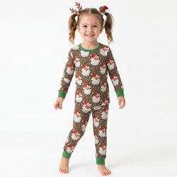 Bamboo Kids Two-Piece Pajama Set Christmas Leopard Santa Claus