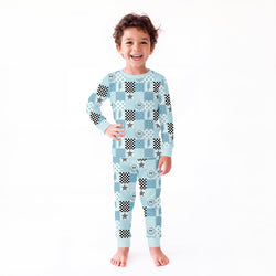 Bamboo Kids Two-Piece Pajama Set Electric Smiley Check