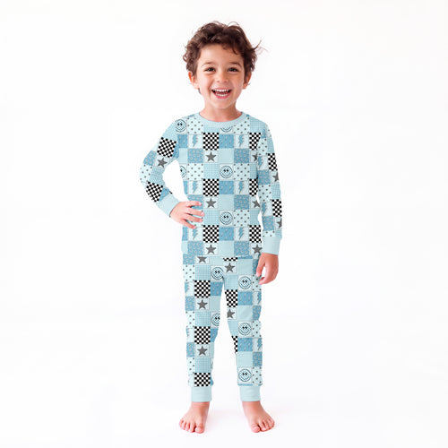 Bamboo Kids Two-Piece Pajama Set Electric Smiley Check