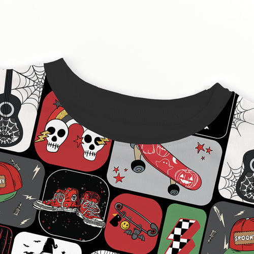 Halloween Spooky Skate Patchwork Kids Bamboo Two-Piece Pajama Set