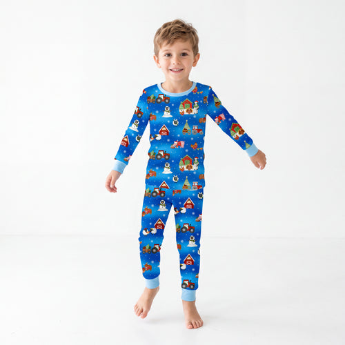 Bamboo Kids Two-Piece Pajama Set Christmas Western Barnyard Animals