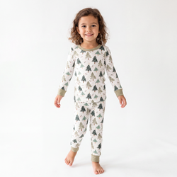 Bamboo Kids Two-Piece Pajama Set Christmas Tree Green